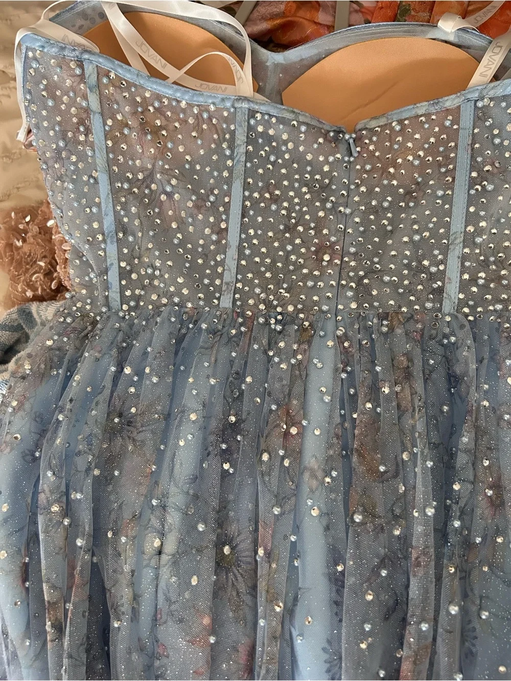 JVN by Jovani Light Blue Beaded Tulle Dress - Picture 7 of 7